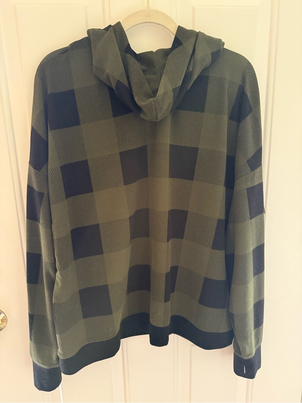 Belle by Kim Gravel Olive Green Plaid Hooded Shirt -L - Picture 3 of 6